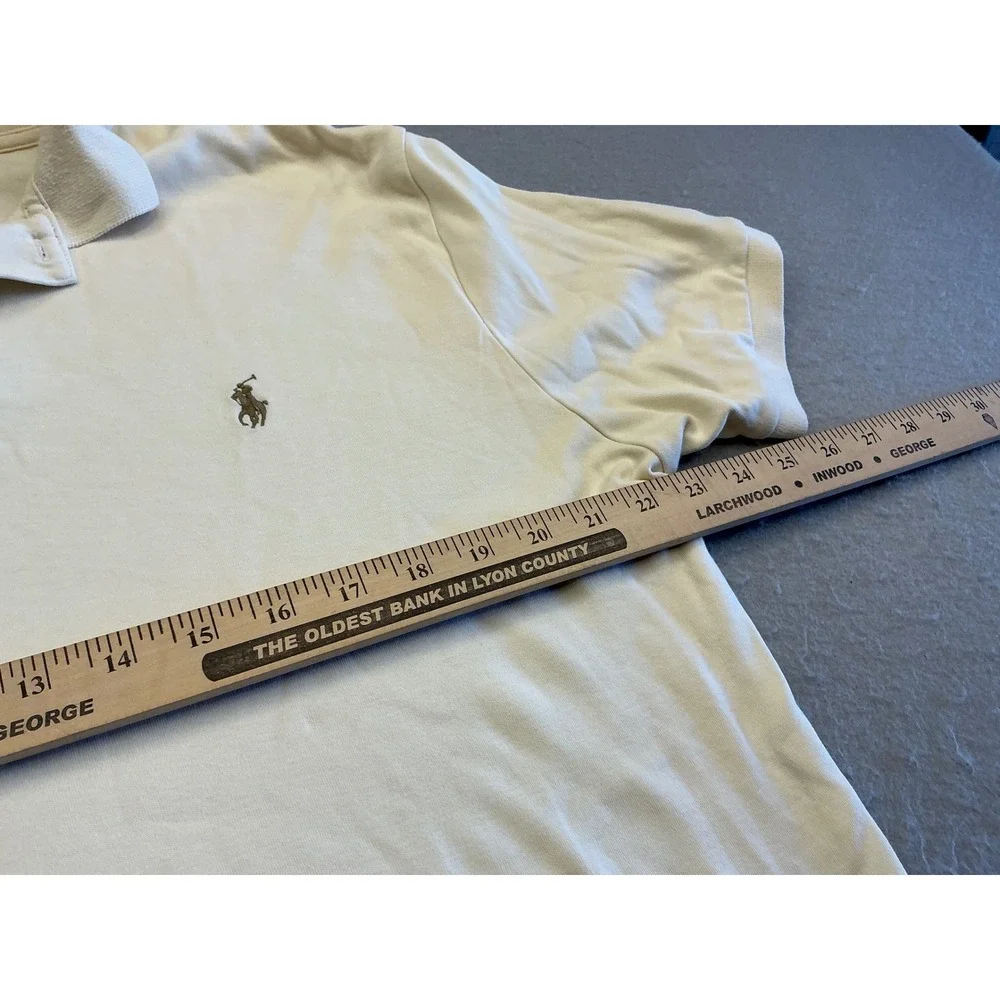 Polo Ralph Lauren Polo Shirt Cream Short Sleeve Cotton Mens Medium Classic Logo